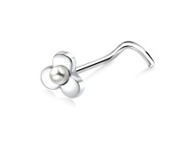 Flowery Pearl Silver Curved Nose Stud NSKB-201p